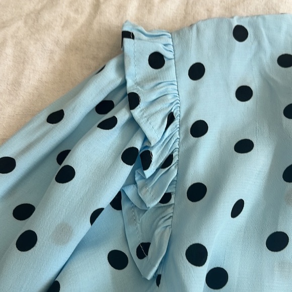 Faithfull the Brand Edwina Mini Sylve Polka Dot Print Blue Dress Sz XS / 2 - Picture 2 of 14